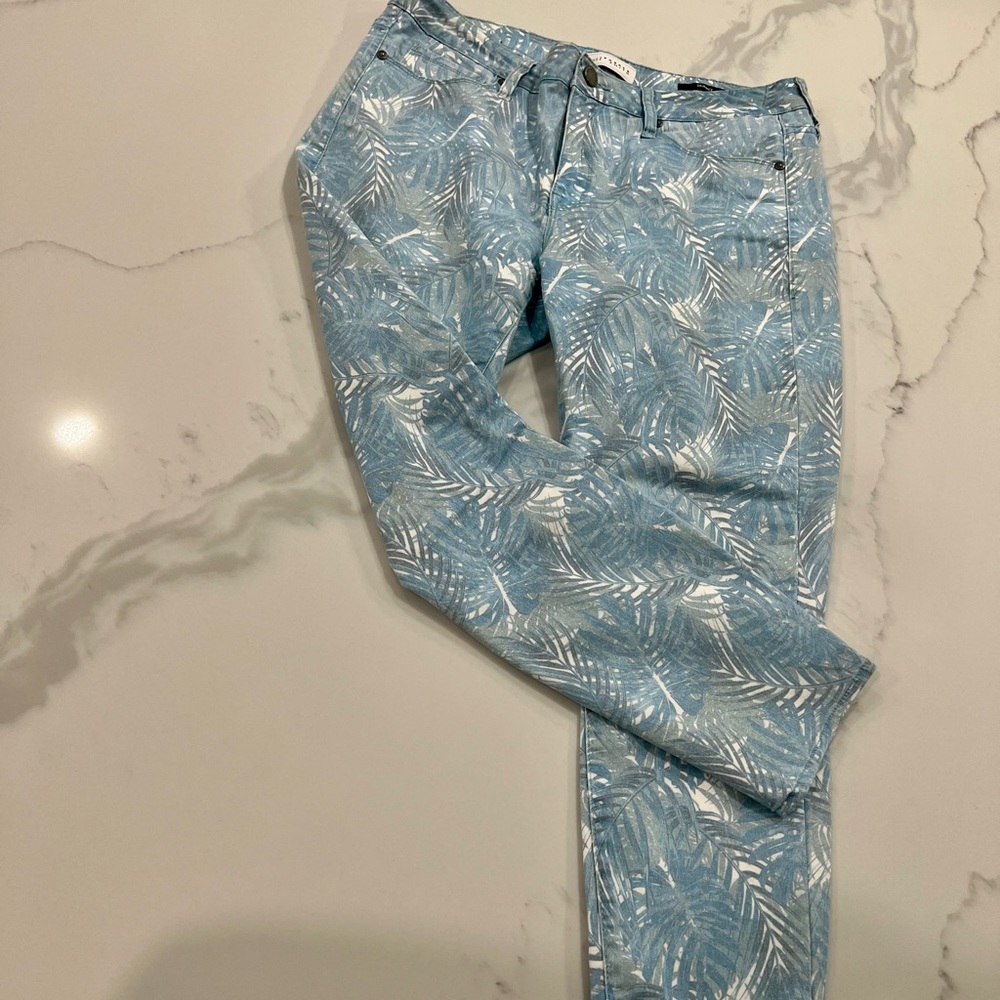 PARKER SMITH Blue Palm-Print Skinny Jeans